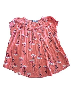 Laura Scott Coral Floral Short-Sleeve Top